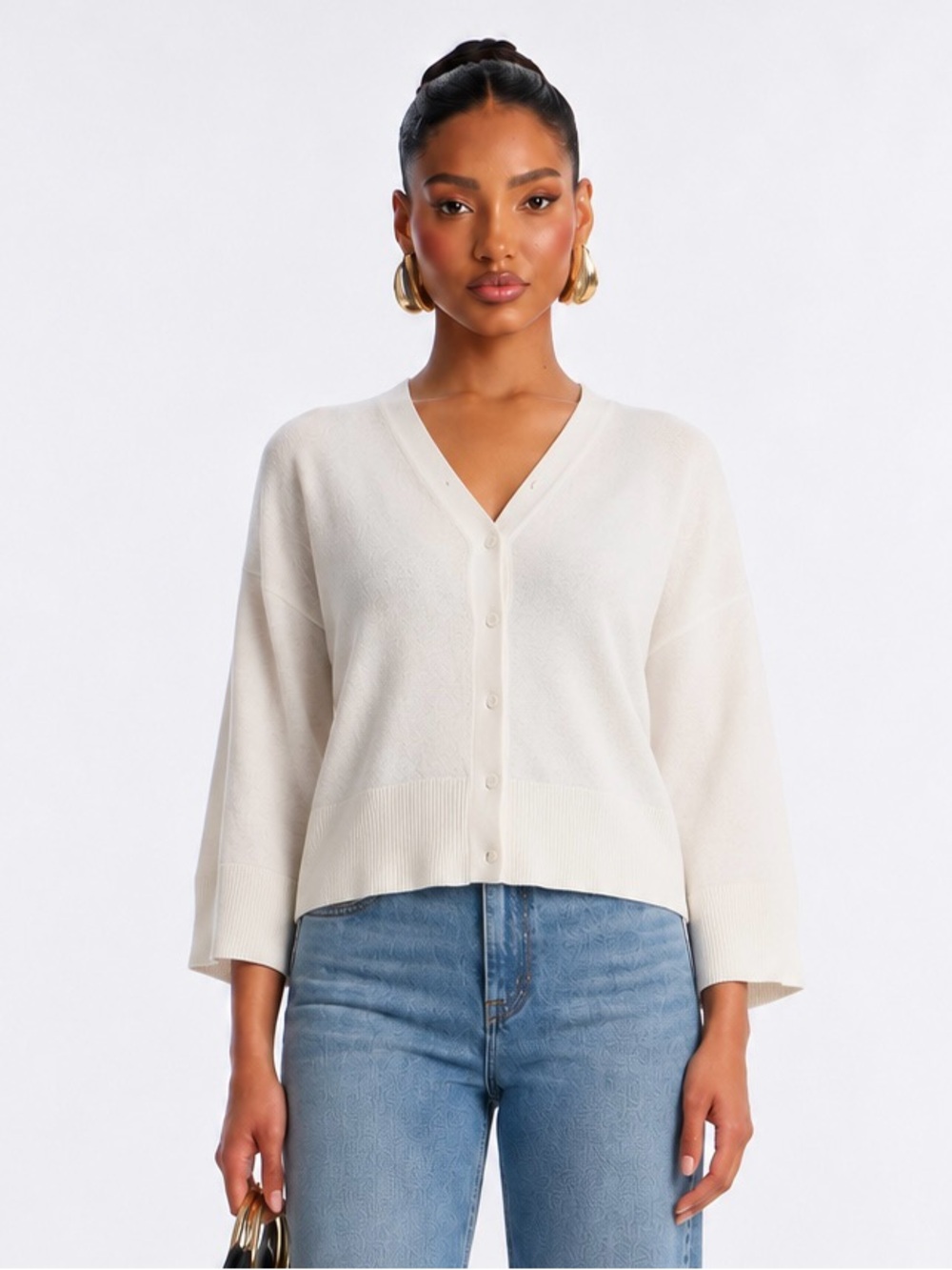 Ashley Stewart Women’s White Open Front Button Cardigan Rayon Blend Size 26 Plus